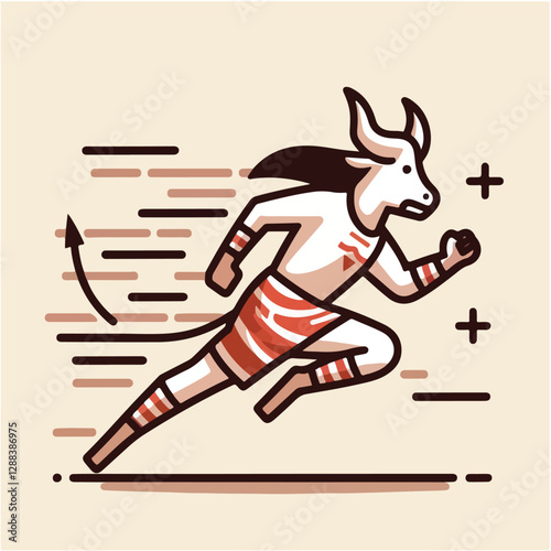 Agile Minotaur Running with Speed and Determination Ancient Greek Mythology Illustration