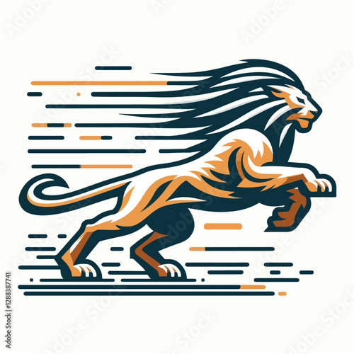 Dynamic Lion Illustration Symbolizing Speed Power and Motion Perfect for Branding and Sports