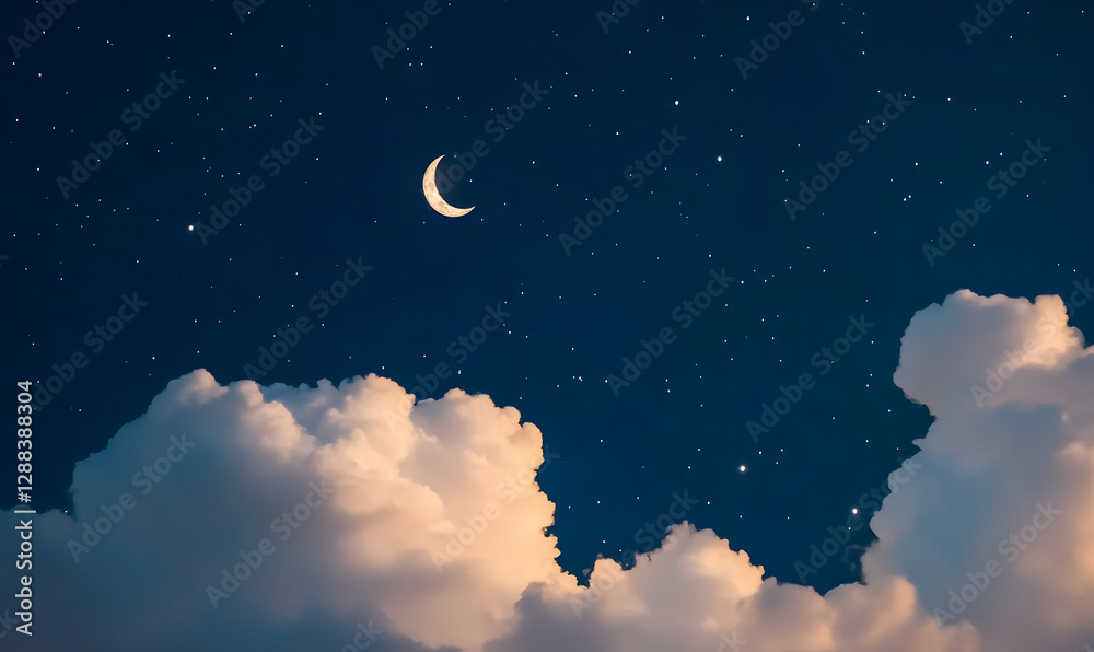 Fototapeta premium A dreamy night sky with a crescent moon, Generative AI