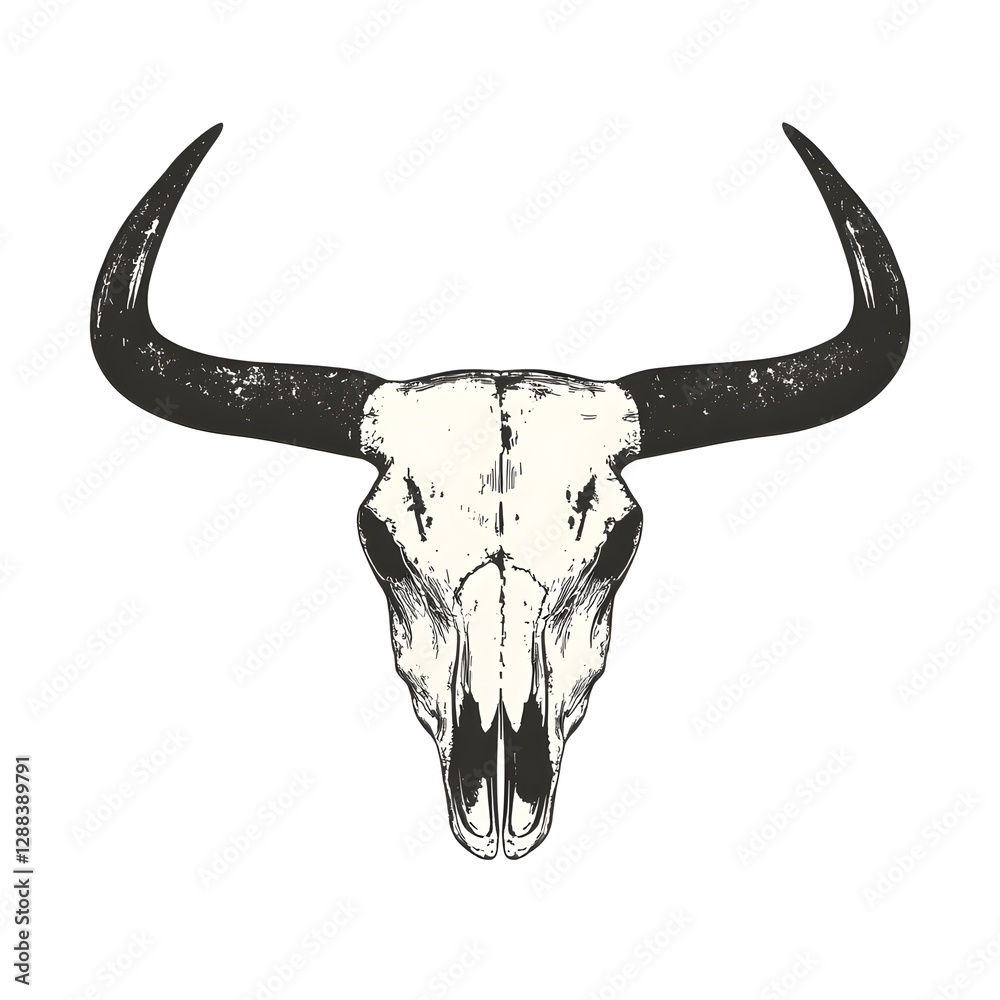 Fototapeta premium Eyecatching bull skull with long horns against a bright white backdrop for visual impact