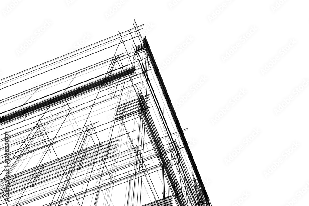 Modern Architectural Wireframe Sketch – Vector Blueprint of Contemporary Building Modern Architectural Wireframe Sketch – Vector Blueprint of Contemporary Building