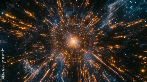 Colorful Glowing Lines and Dots in Dark Space Background