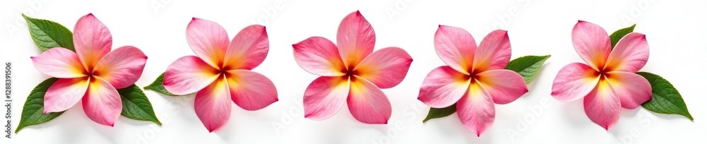 Obraz premium Pink frangipani leaves isolated on white background, isolated, botanical, white background