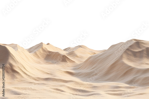 Desert sand pile dune one light brown. Hill wave heap of dry beach sand. Isolated on cut out PNG or transparent background. photo