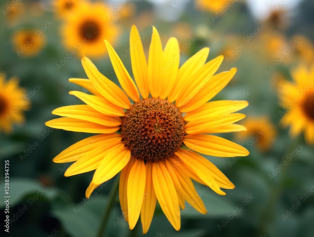 Sunflower blooming in field of golden flowers Sunflower blooming in field of golden flowers