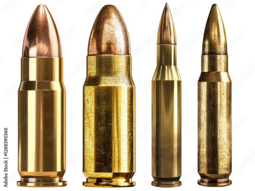 Bullet for Firearm. Rifle and Pistol Ammunition. Collection Isolated on Transparent Background Bullet for Firearm. Rifle and Pistol Ammunition. Collection Isolated on Transparent Background