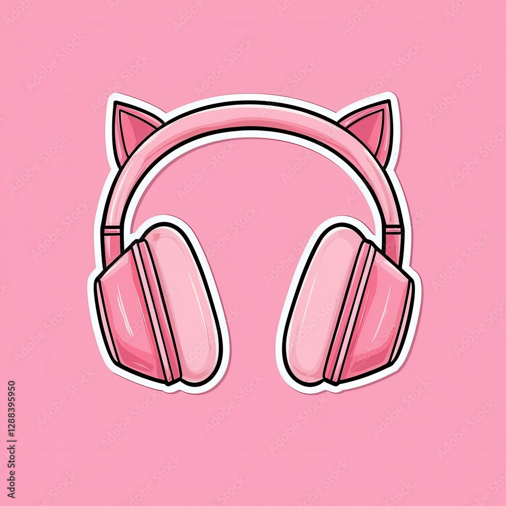Pink Cat Ear Headphones Illustration Cute Music Accessory Design Trendy Audio Device Pink Cat Ear Headphones Illustration Cute Music Accessory Design Trendy Audio Device