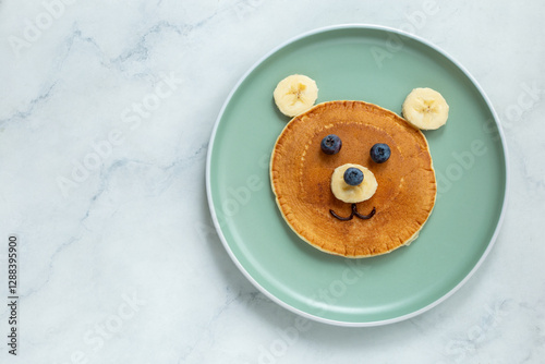 Funny kids breakfast, bear face pancakes
