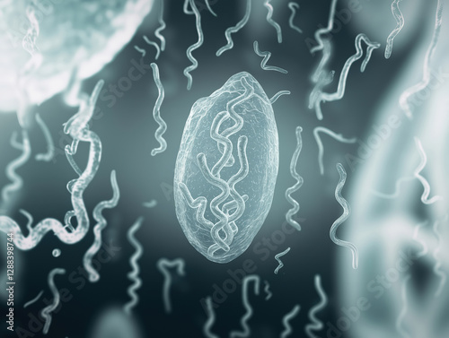 Borrelia burgdorferi – a microaerophilic Gram-negative bacterium with a spirochete shape, 0.3-0.5 µm in diameter and 20-30 µm in length. B. burgdorferi can form biofilms.  photo