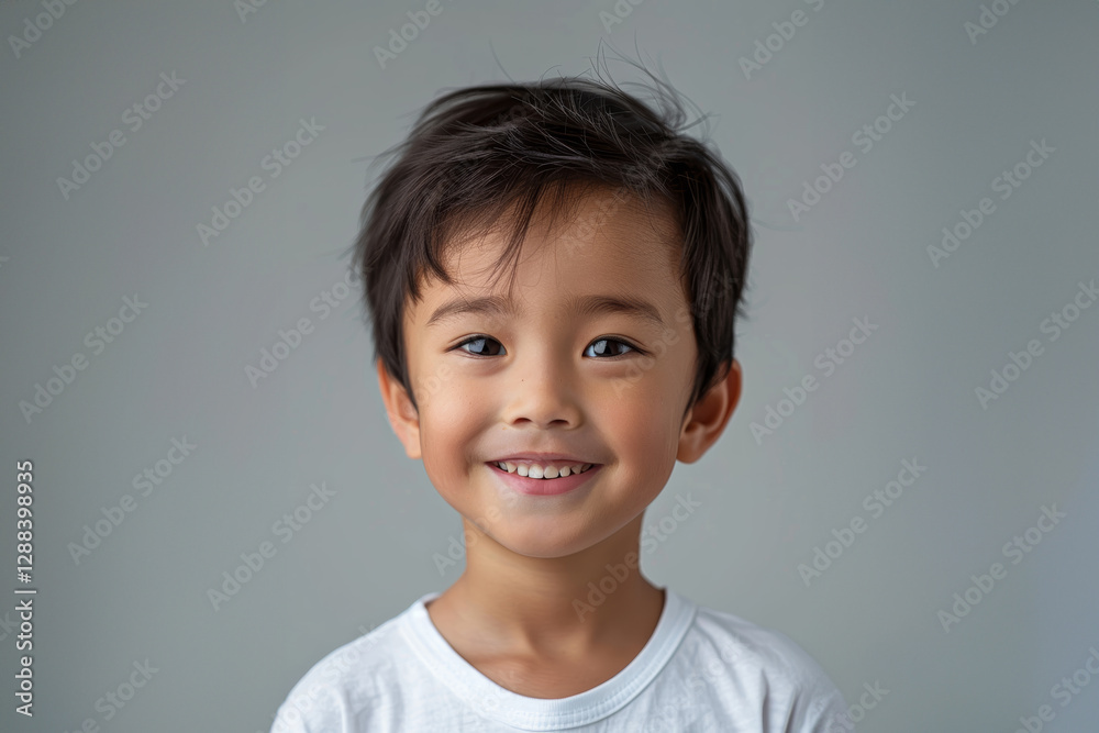 Young Asian boys in relaxed, casual clothing stand against a plain white background, showcasing their joyful innocence and individual styles. Young Asian boys in relaxed, casual clothing stand against a plain white background, showcasing their joyful innocence and individual styles.