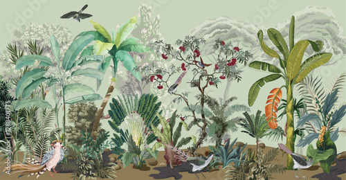 Wallpaper - Wall Mural - Tropical Plant, Birds and animal.