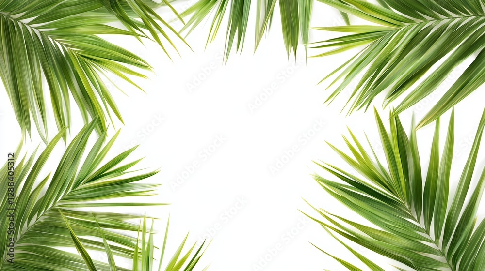 Fototapeta premium Lush Green Palm Leaves Background: Perfect for Palm Sunday, Tropical Designs, Summer Vibes, and More! Ideal for invitations, brochures, websites, and 