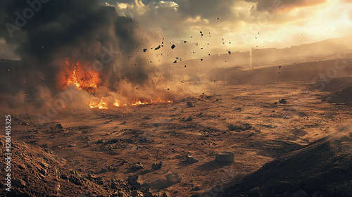 A battlefield where the ground is erupting and rising