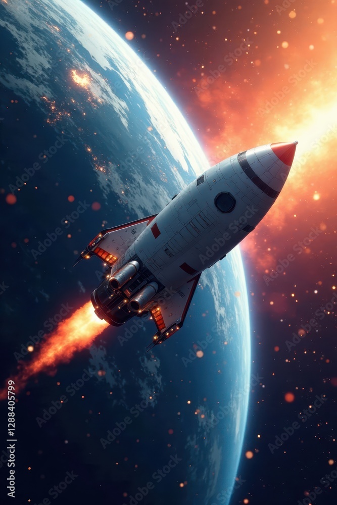 Obraz premium Crew exploration vehicle entering Earth's atmosphere, atmosphere, reentry, heat shield