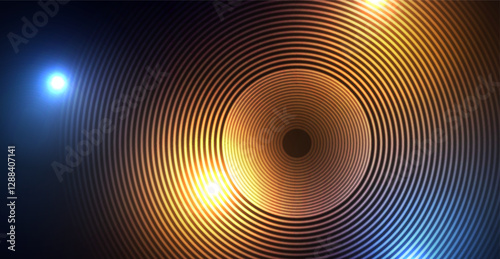 Shiny blue orange glowing neon linear circles abstract tech background. Futuristic concept vector design