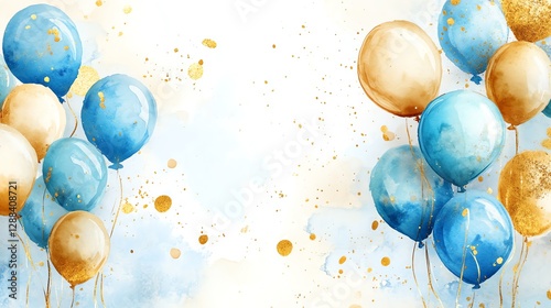 Elegant Watercolor Balloons Invitation with Gold Accents for Celebration