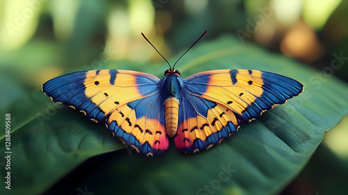 Colorful Butterfly On Lush Green Leaf photo