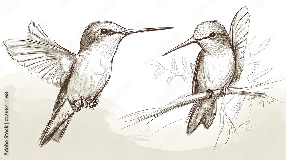 Obraz premium Elegant Monochrome Hummingbird Drawings in Various Poses