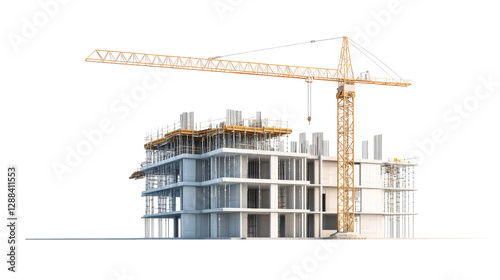 Construction site with crane urban environment png transparent background white space for clarity