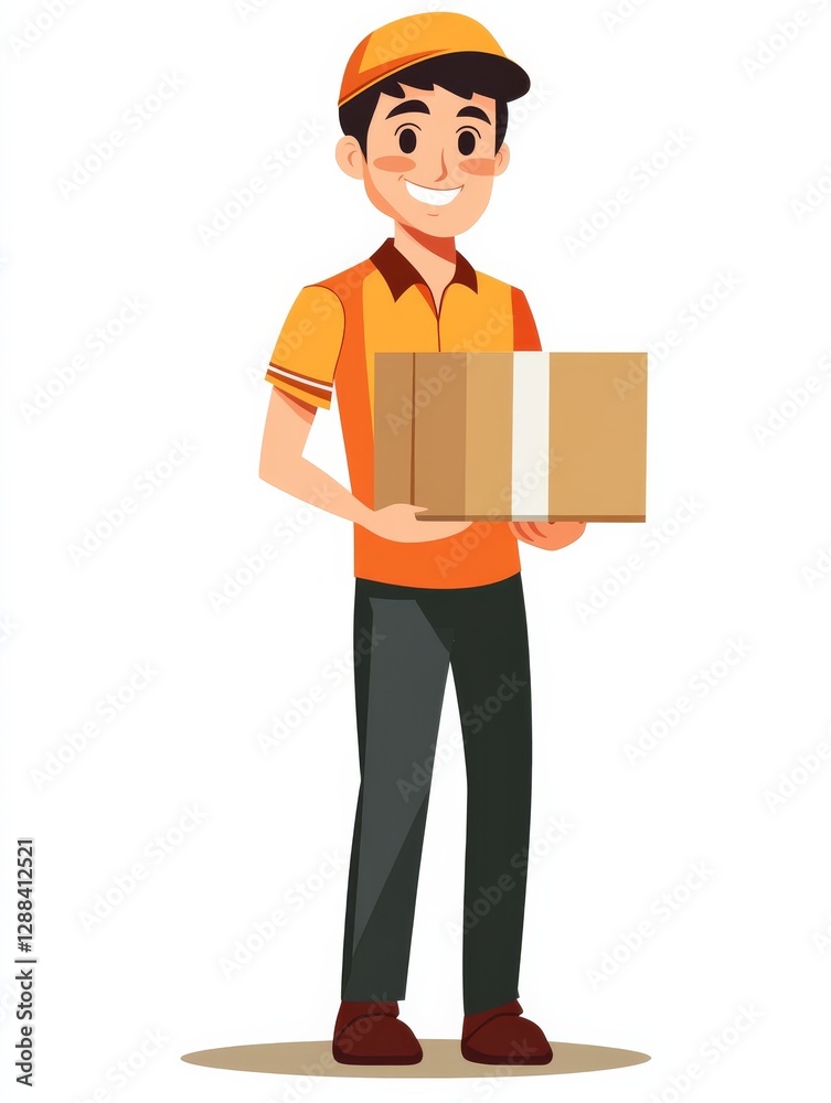person who parcel delivery with color; flat design; white background person who parcel delivery with color; flat design; white background