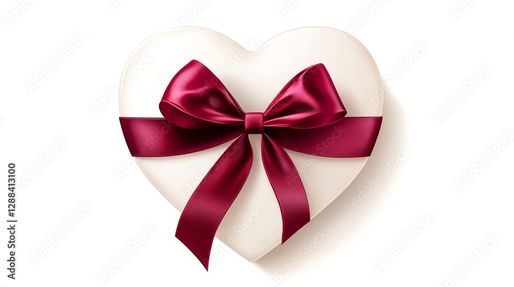 Heart Shaped Gift Box with Red Ribbon on White Background Heart Shaped Gift Box with Red Ribbon on White Background