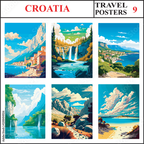 Croatia Makarska Plitvice lakes Croatia Travel Poster Wall Art Print Collection Set Part 9