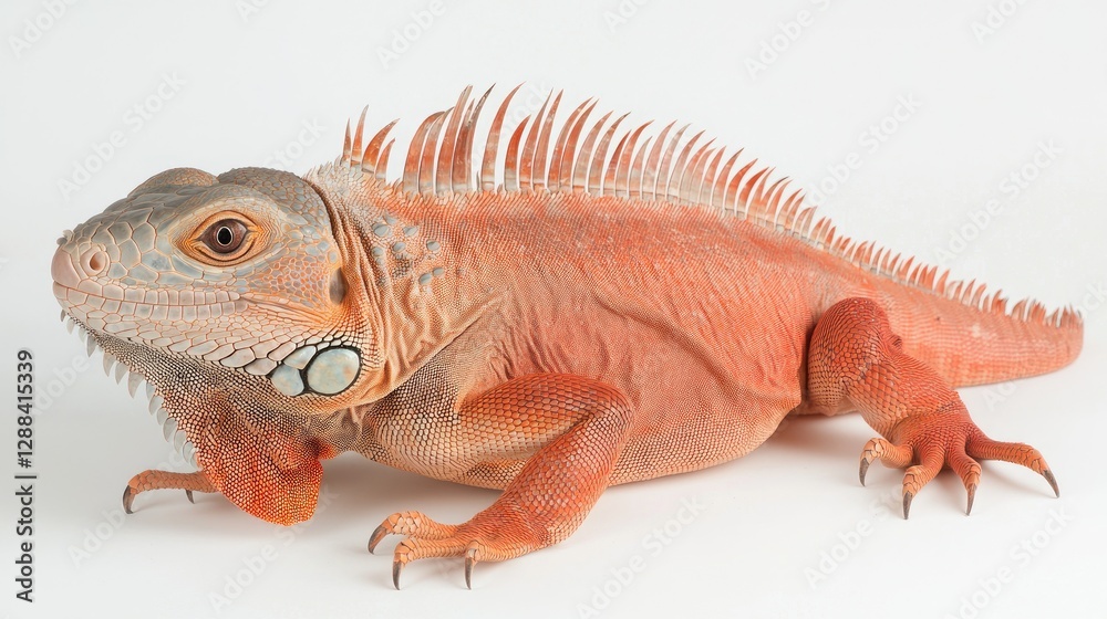 Obraz premium Red iguana reptile profile view on white