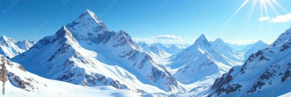 Obraz premium Crystal clear sky, dramatic snowy mountain range , stunning, ice, hills
