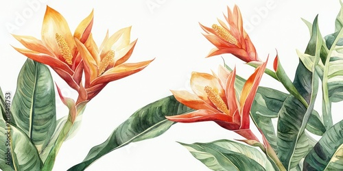 A botanical illustration of exotic flowers in watercolor