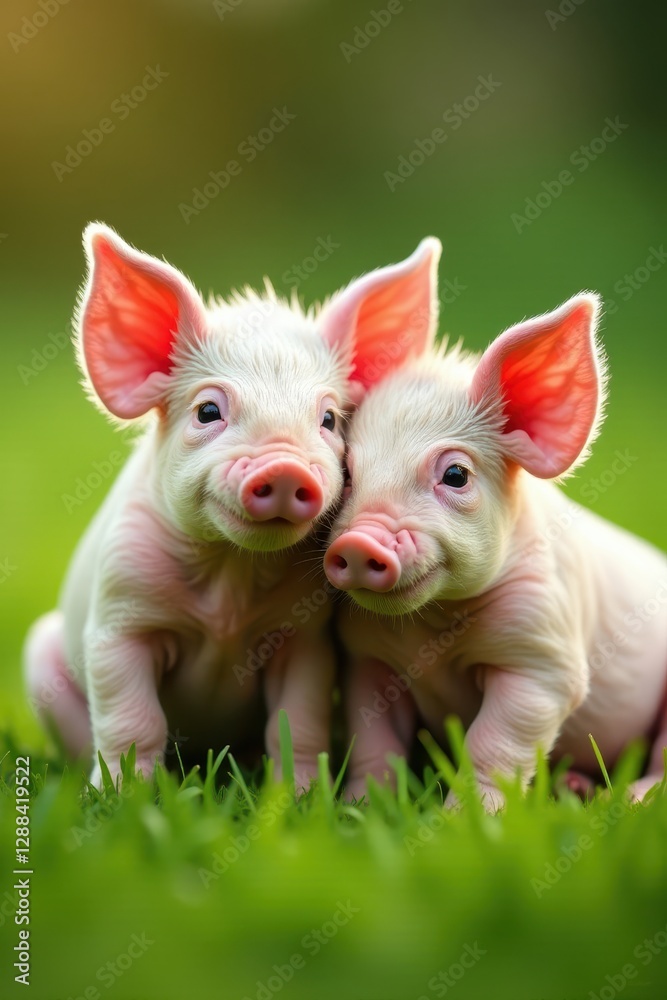 Adorable piglets snuggled with sow in the grass, green field, piglets, farm animals Adorable piglets snuggled with sow in the grass, green field, piglets, farm animals