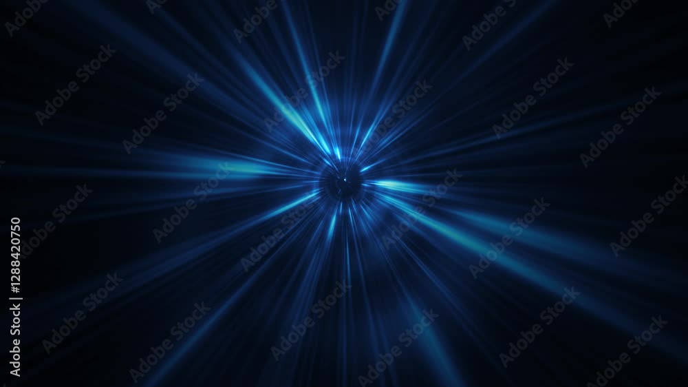 Dynamic futuristic sci-fi background with blue energy light beams zoom effect. Flying at warp speed through a space energy portal or wormhole. Full HD and looping motion background animation.