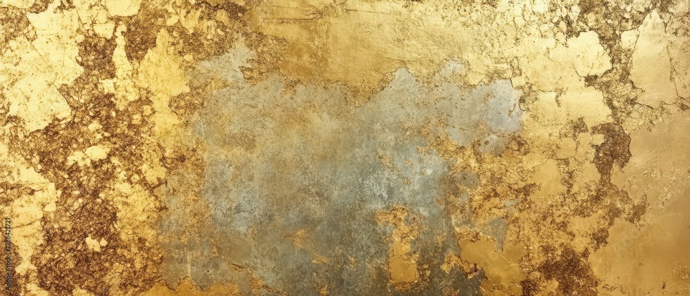 Fototapeta premium Aged gold leaf wall with cracked texture, classic and elegant visual effect