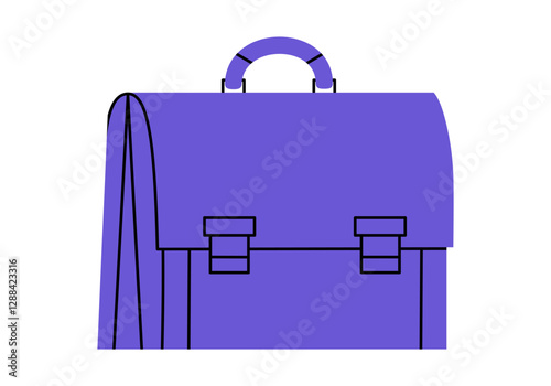 Hand drawn cute cartoon illustration of business briefcase. Flat vector work vintage suitcase sticker doodle. Investment portfolio icon. Leadership or ambition. Financial wealth. Isolated.