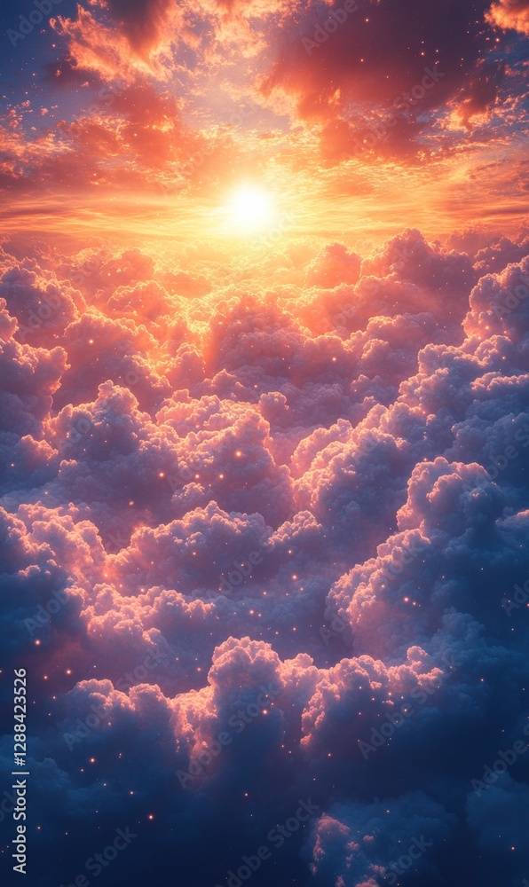 Colorful sunrise over fluffy clouds in a serene sky Colorful sunrise over fluffy clouds in a serene sky