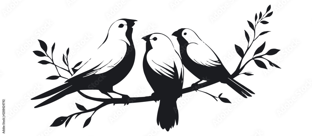 Fototapeta premium Minimalist Love Birds Silhouette on Branch - Black and White Art color