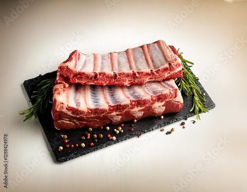 Wallpaper Mural Raw beef short ribs with rosemary and peppercorns on slate plate Torontodigital.ca