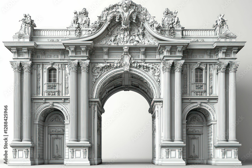 Fototapeta premium Grand ornate archway, classical architecture, detailed stonework.