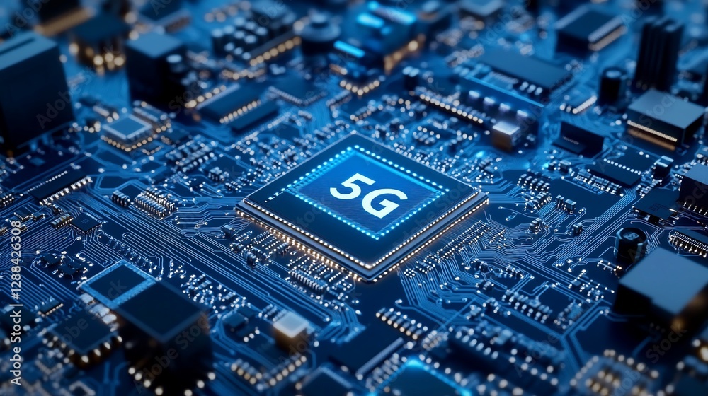 5G Chipset Circuit Board Technology Closeup 5G Chipset Circuit Board Technology Closeup