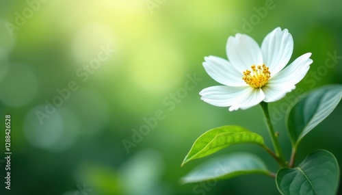 Subtle white floral pattern, blurred, leaves & blossoms, open space , light, bright