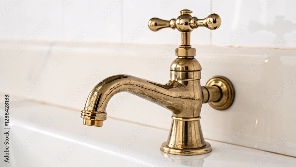 Antique Brass Faucet with Cross-Shaped Handle Antique Brass Faucet with Cross-Shaped Handle
