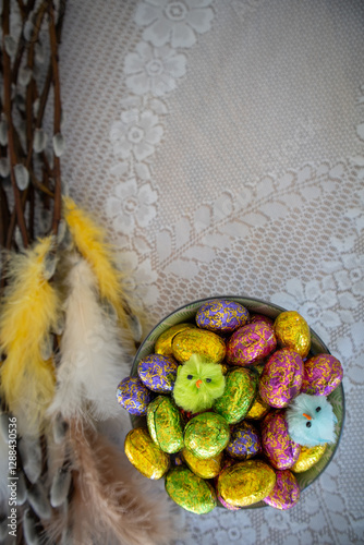 Easter time with chocolate eggs photo