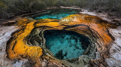 Wallpaper Mural Aerial View of a Colorful Natural Pool with Turquoise and Yellow Rocks Torontodigital.ca