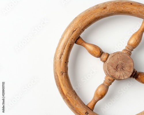 Vintage Nautical Decor Aged Wooden Ship Wheel with Weathered Texture for Coastal Interior Design - Preserving Maritime Heritage in Modern Spaces photo