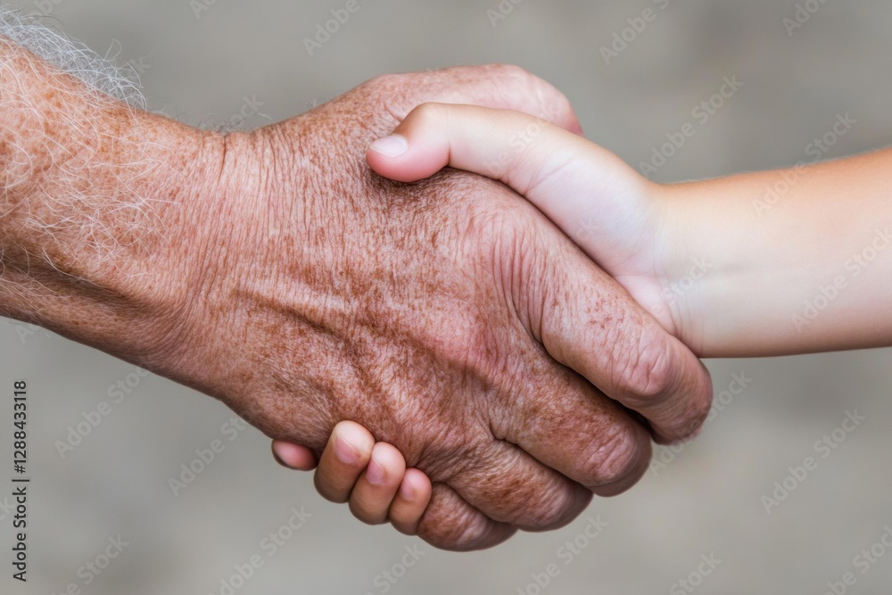Fototapeta premium Contemporary Generational Connection Elderly and Youthful Hands in Soft Light - Stock for Social Campaigns and Emotional Storytelling in Modern Branding
