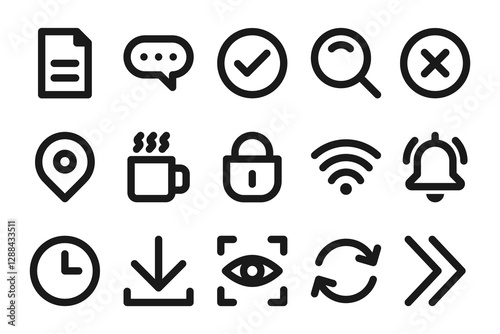 Set of different icons black lines