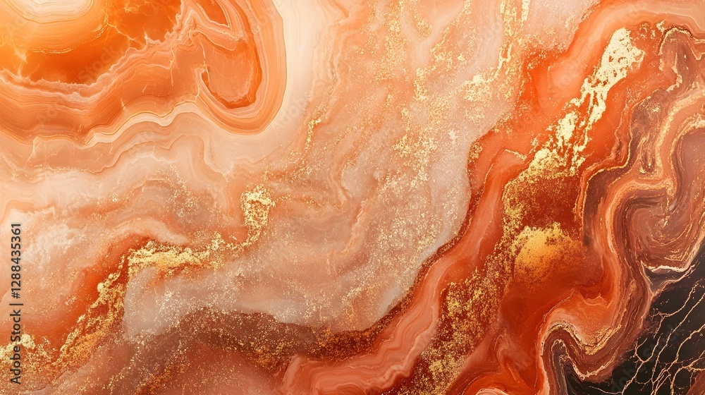 Obraz premium Mesmerizing Fluid Dynamics Swirling Abstract Artwork in Vibrant Earth Tones This striking image captures the captivating and hypnotic movement of a fluid like substance
