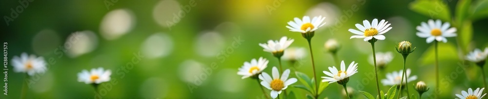 Fototapeta premium White aster flowers on tall stems in a garden flower bed, flowering plants, bloom,