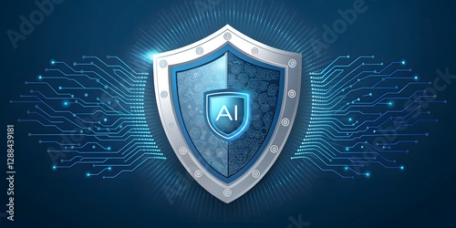 AI-Powered Security:  Digital Shield Protects Data.  Future-proof your systems. Digital Security Concept
