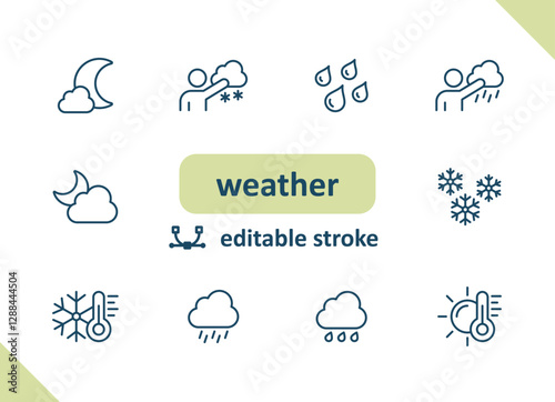 Weather icons. Weather forecast, meteorology, clouds, rain, sunny, wind vector icon set