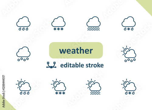 Weather icons. Weather forecast, meteorology, clouds, rain, sunny, wind vector icon set